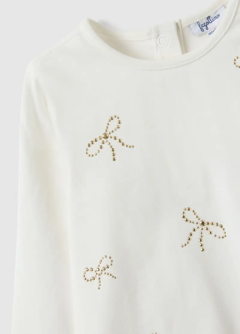 Maglietta Bianca In Cotone Elasticizzato Con Fiocchetti Da Bimba, Bambina, Bianco miniatura 3