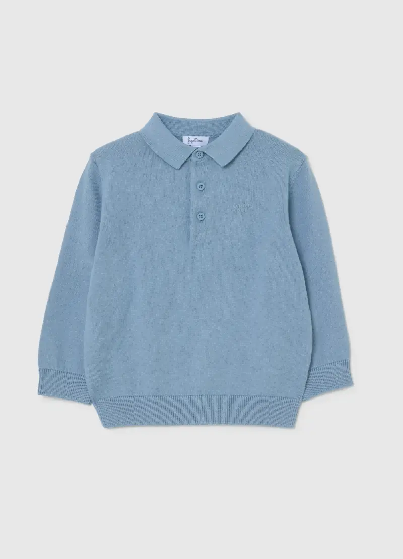 Maglietta Collo Classico Azzurra Da Bimbo In Misto Cotone Regular Fit, Bambino, Azzurro