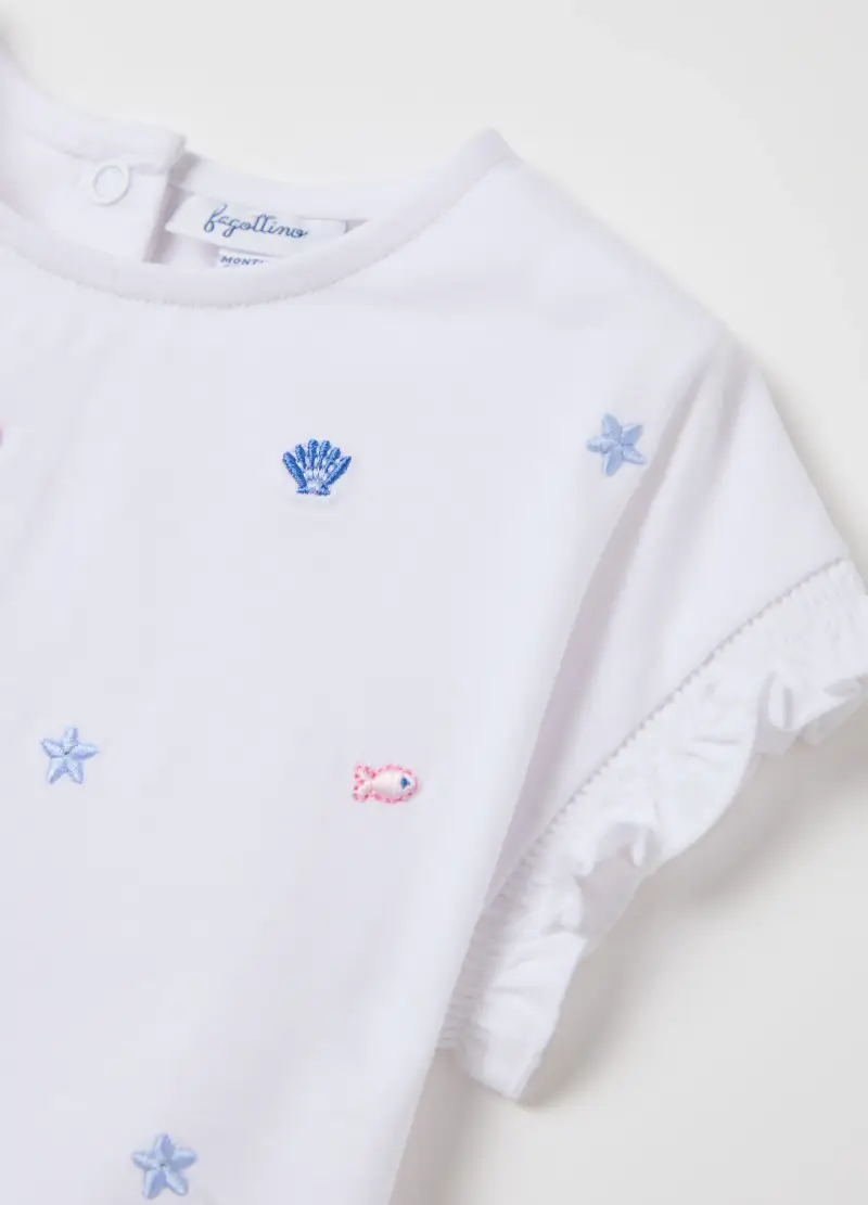 Maglietta Da Bambina In Cotone Elasticizzato Bianca Regular Fit, Bianco miniatura 3