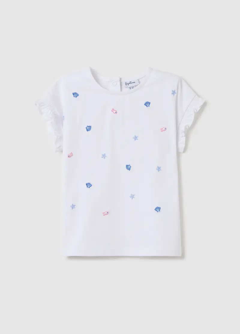 FAGOTTINO, Maglietta Da Bambina In Cotone Elasticizzato Bianca Regular Fit, Bianco, Taglia: 9-12