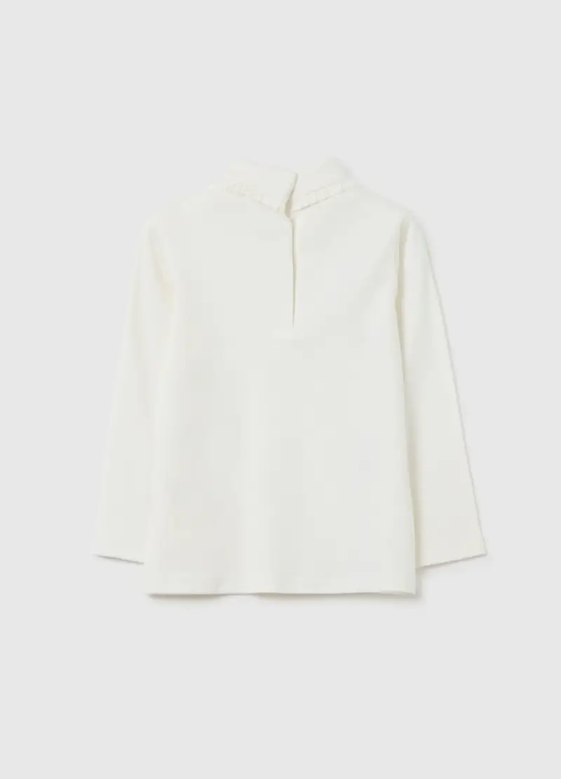 Maglietta Da Bambina In Puro Cotone Bianca Regular Fit Con Volant, Bianco miniatura 2