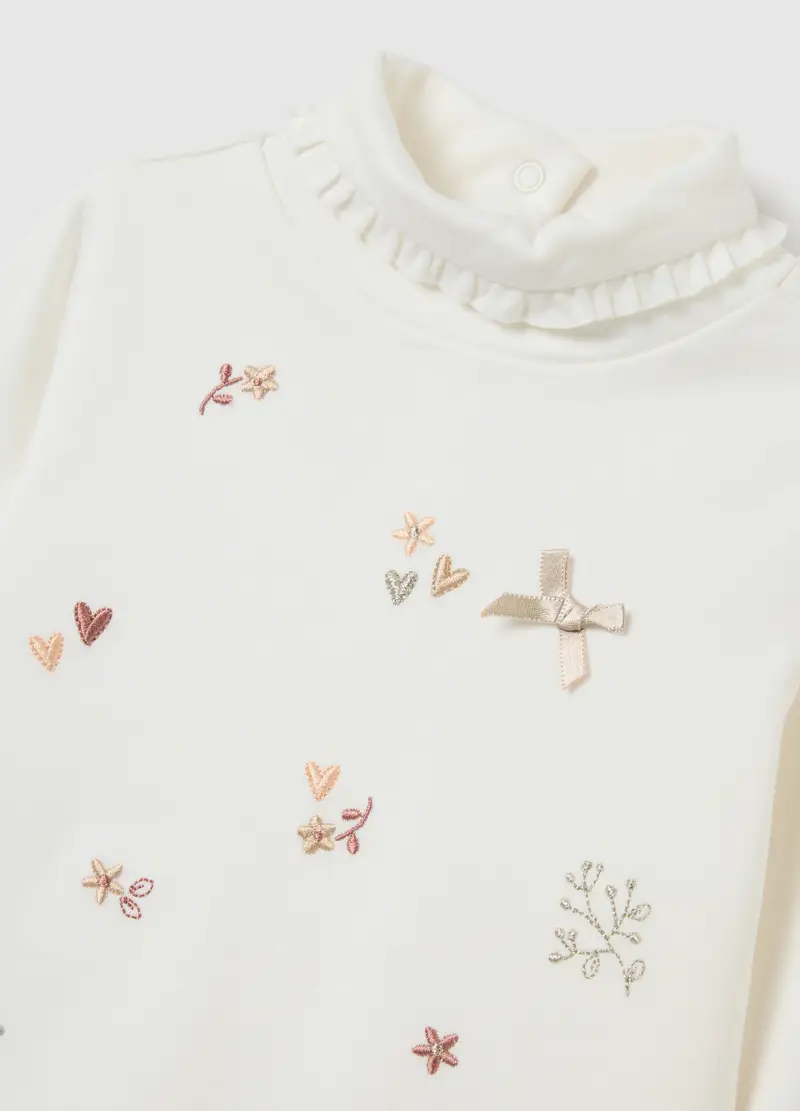 Maglietta Da Bambina In Puro Cotone Bianca Regular Fit Con Volant, Bianco miniatura 3