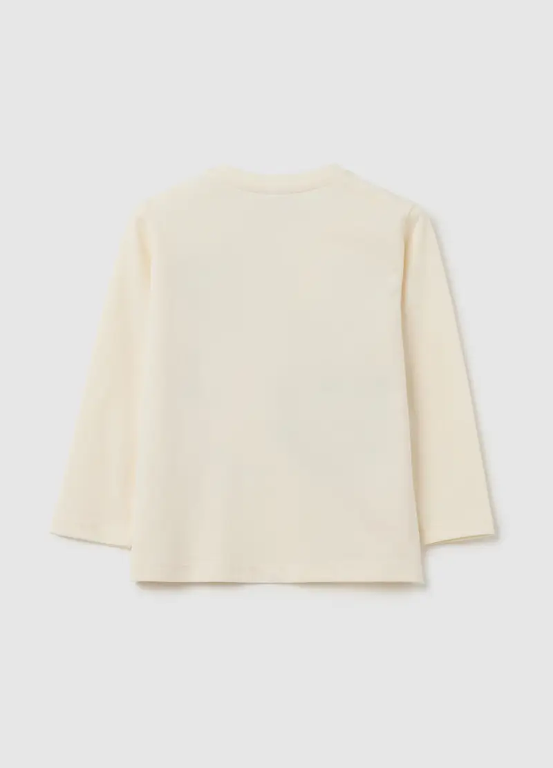 Maglietta Da Bambino In Puro Cotone Beige Con Stampa, Beige miniatura 2