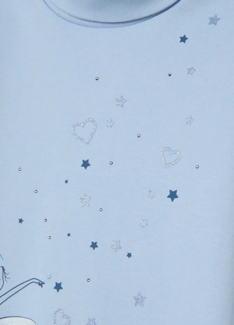 Maglietta Da Bimba In Puro Cotone Azzurra Regular Fit Con Stampa, Bambina, Azzurro miniatura 3