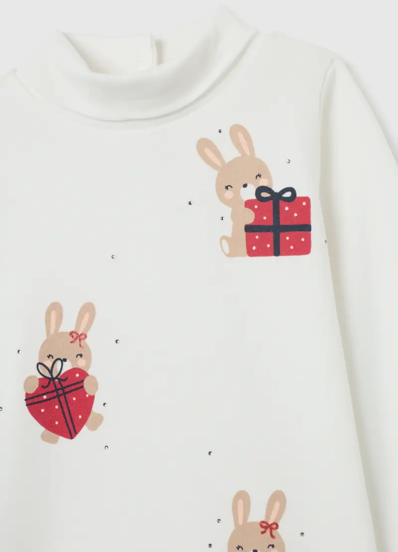 Maglietta Da Bimba In Puro Cotone Bianca Regular Fit A Collo Alto, Bambina, Multicolor miniatura 3