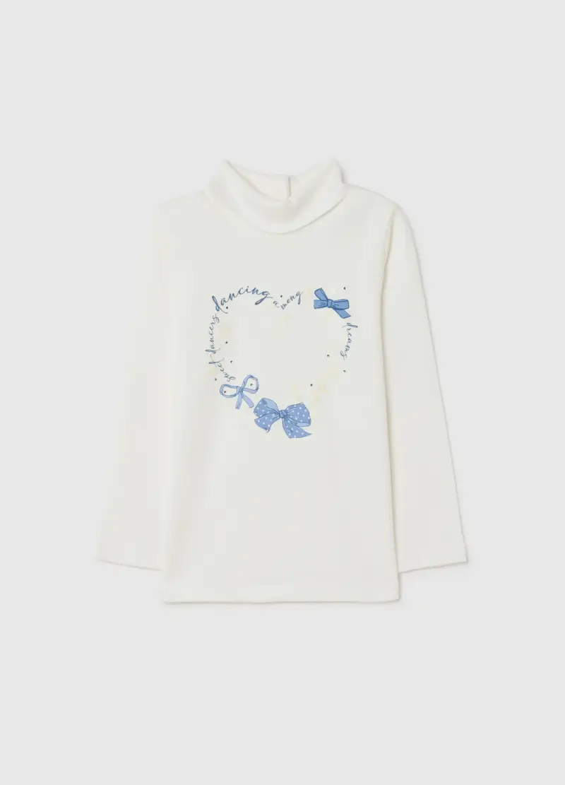 Maglietta Da Bimba In Puro Cotone Bianca Regular Fit Con Stampa, Bambina, Bianco