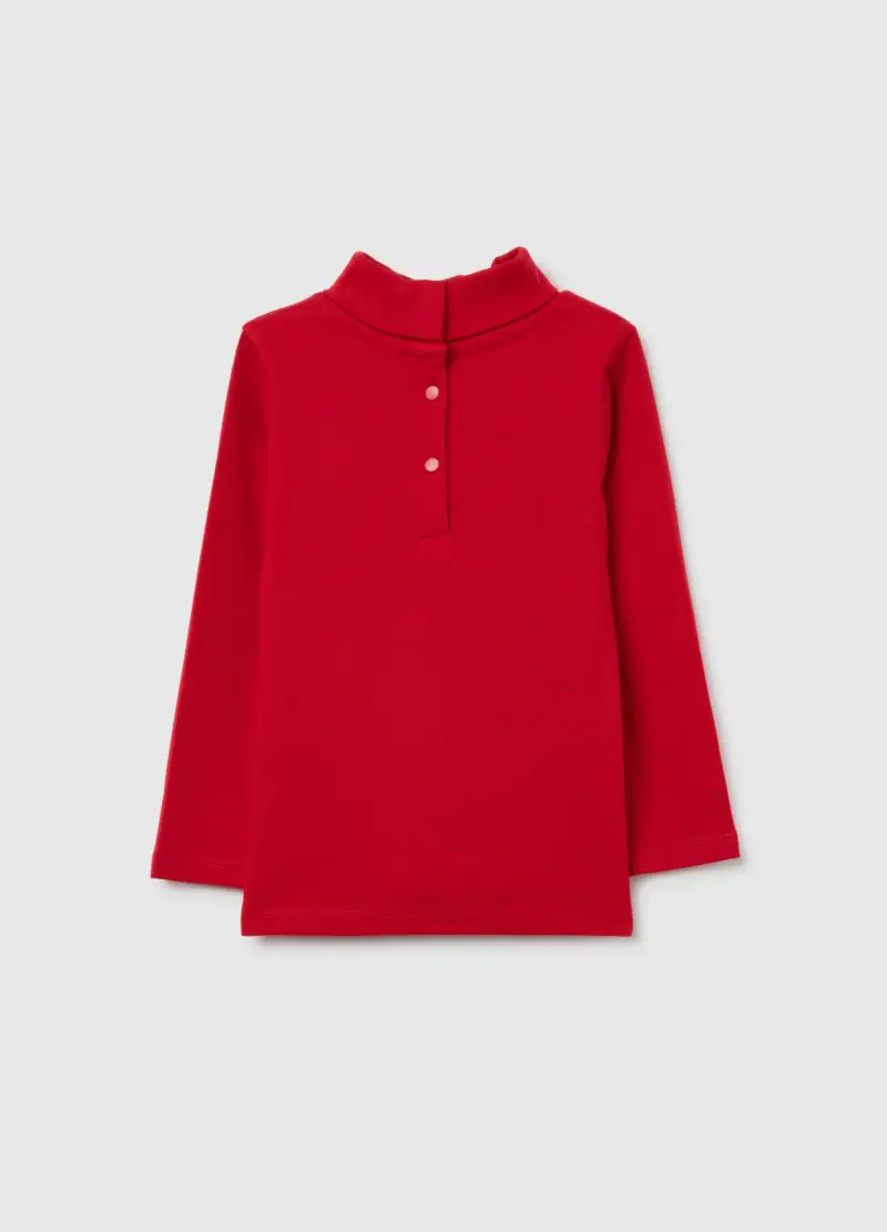 Maglietta Da Bimba In Puro Cotone Rossa Regular Fit A Collo Alto, Bambina, Rosso miniatura 2
