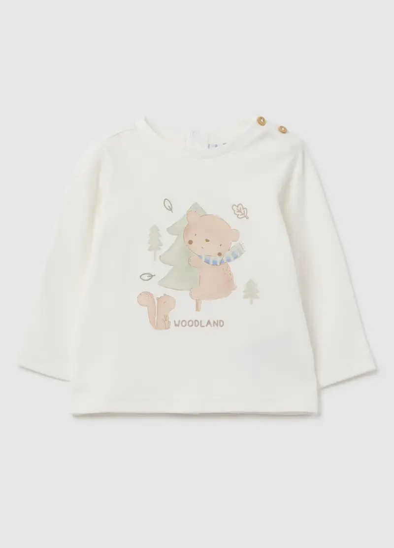 Maglietta Da Neonato In Puro Cotone Bianca Regular Fit, Bianco