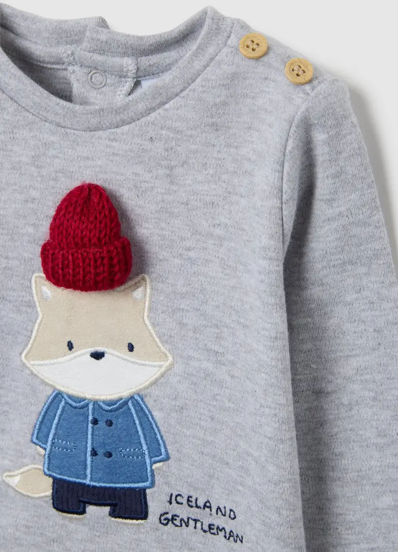 Maglietta Da Neonato In Puro Cotone Grigia Regular Fit Con Girocollo, Grigio miniatura 3