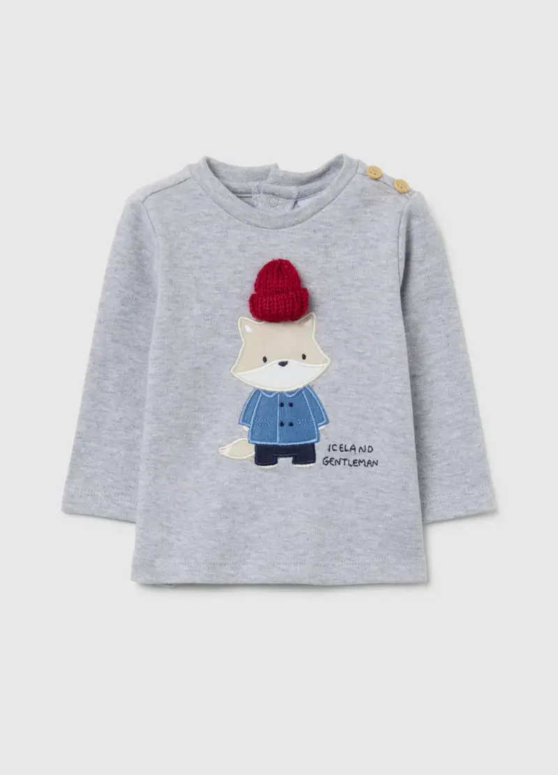 Maglietta Da Neonato In Puro Cotone Grigia Regular Fit Con Girocollo, Grigio