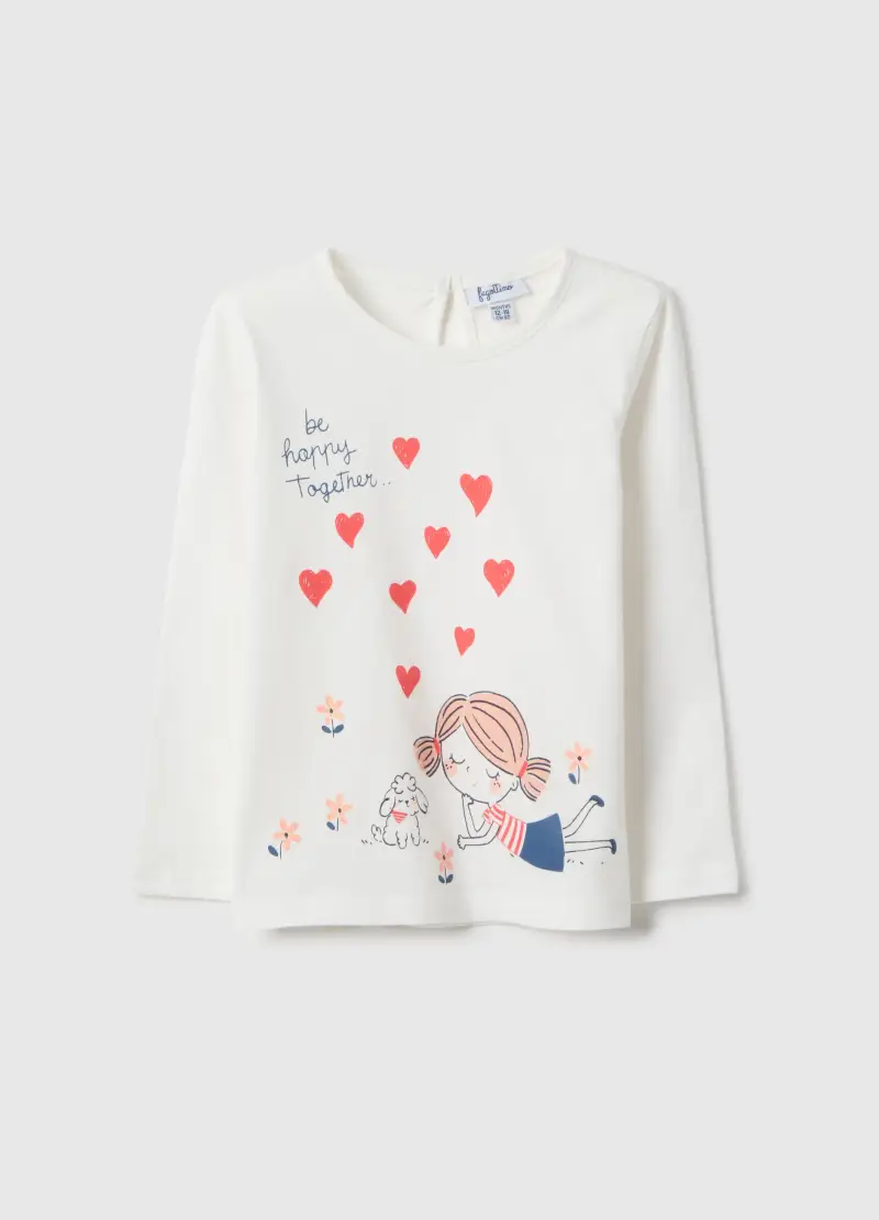 Maglietta In Puro Cotone Bianca Regular Fit Per Bimbe, Bambina, Bianco