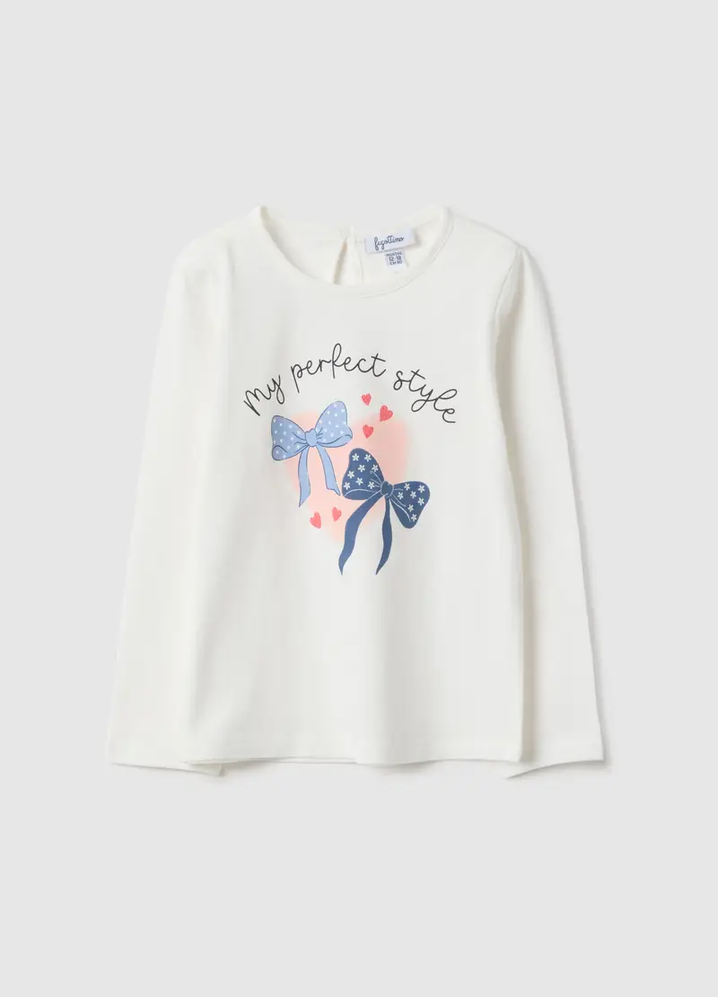 Maglietta In Puro Cotone Bianca Regular Fit Per Bimbe, Bambina, Bianco