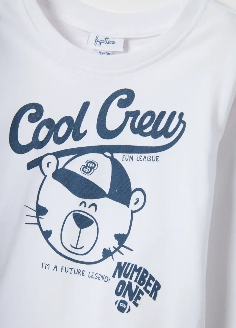 Maglietta In Puro Cotone Bianca Regular Fit Per Bimbo, Bambino, Bianco miniatura 3