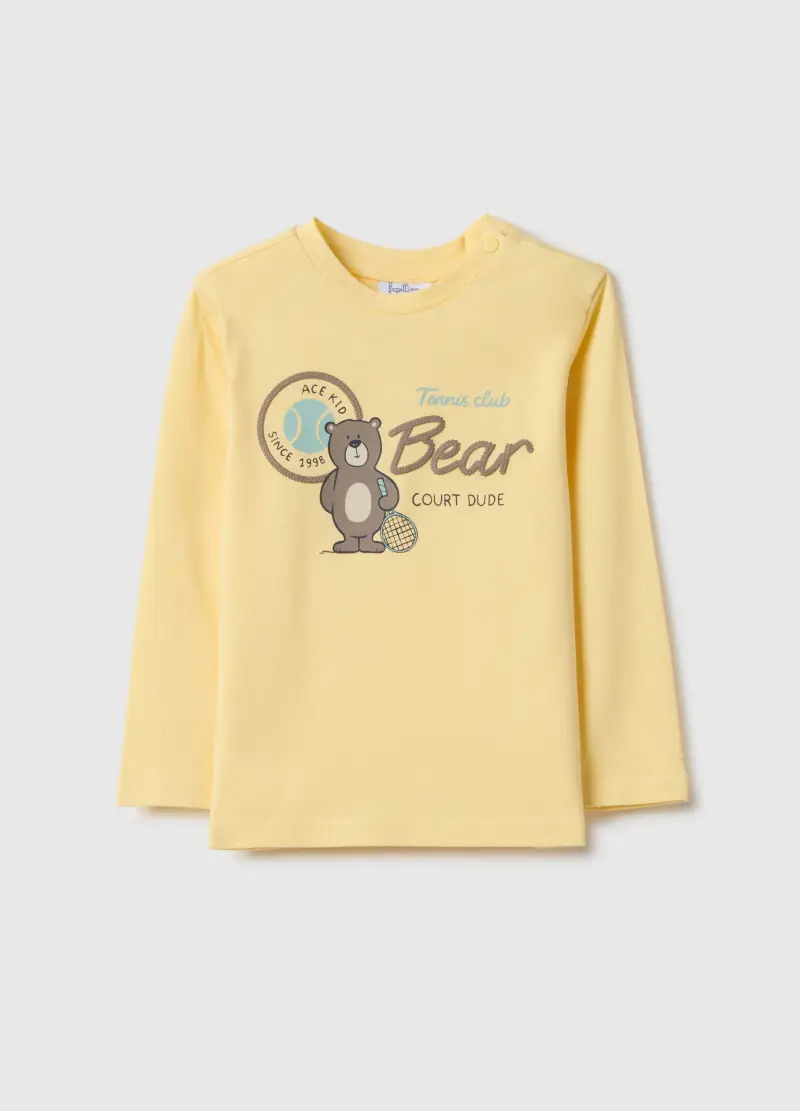 Maglietta In Puro Cotone Gialla Regular Fit Per Bimbo, Bambino, Giallo