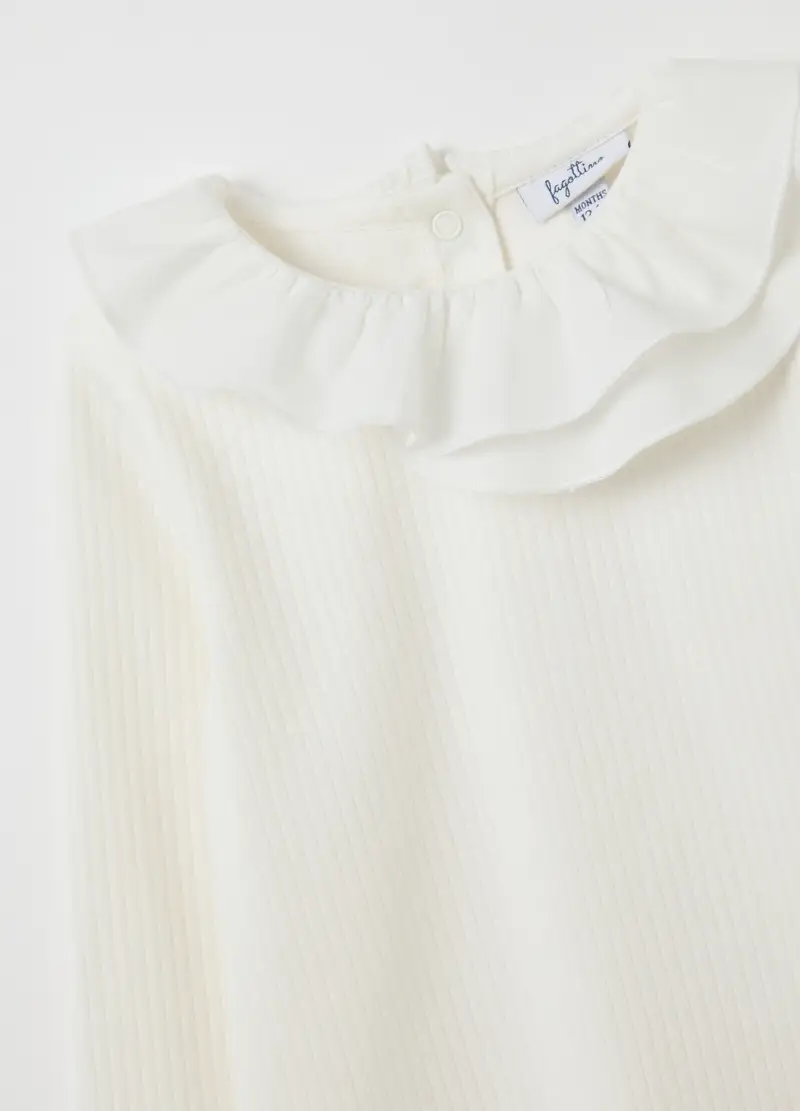 Maglietta Per Bambina In Cotone Elasticizzato Bianca Regular Fit, Bianco miniatura 3