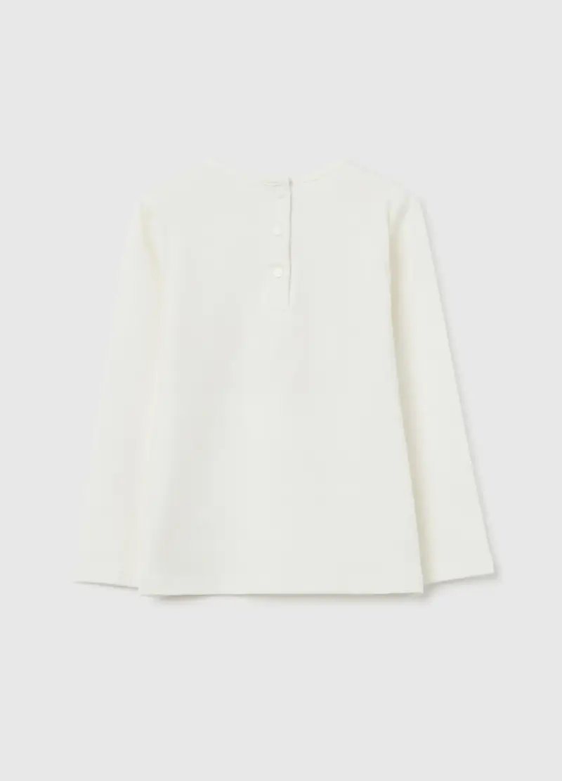 Maglietta Ricamata In Cotone Elasticizzato Bianca Da Bimba Regular Fit, Bambina, Bianco miniatura 2