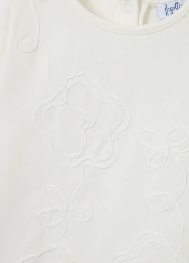 Maglietta Ricamata In Cotone Elasticizzato Bianca Da Bimba Regular Fit, Bambina, Bianco miniatura 3
