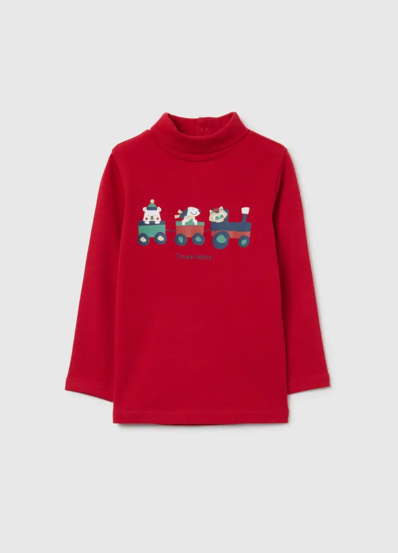 Maglietta Rossa A Collo Alto Da Bimbo In Puro Cotone Regular Fit, Bambino, Rosso