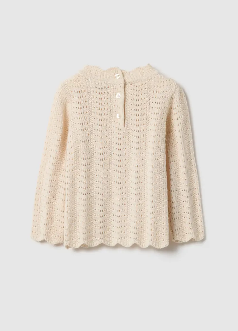 Maglioncino Traforato In Puro Cotone Beige Da Bimba Regular Fit Con Ricami, Bambina, Beige miniatura 2