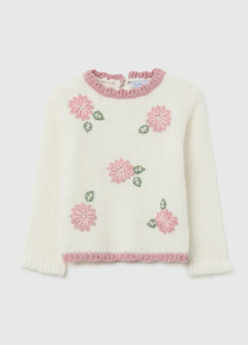 Maglione Bianco Da Bimba Regular Fit Con Ricami, Bambina, Bianco