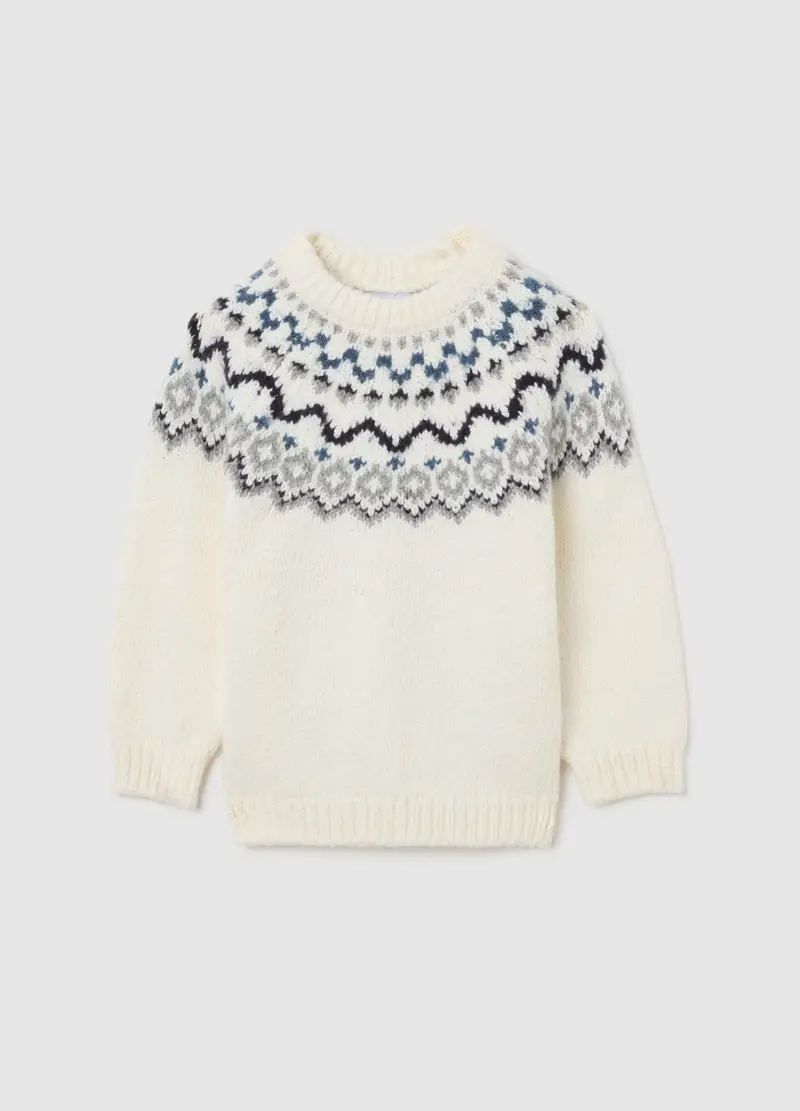 Maglione Bianco Da Bimbo In Misto Cotone Regular Fit Motivo Jacquard, Bambino, Bianco