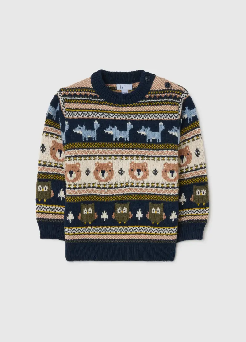 Maglione Blu Con Motivo Jacquard, Bambino, Blu