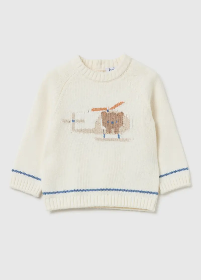 Maglione Da Bambino In Puro Cotone Bianco Regular Fit, Neonato, Bianco