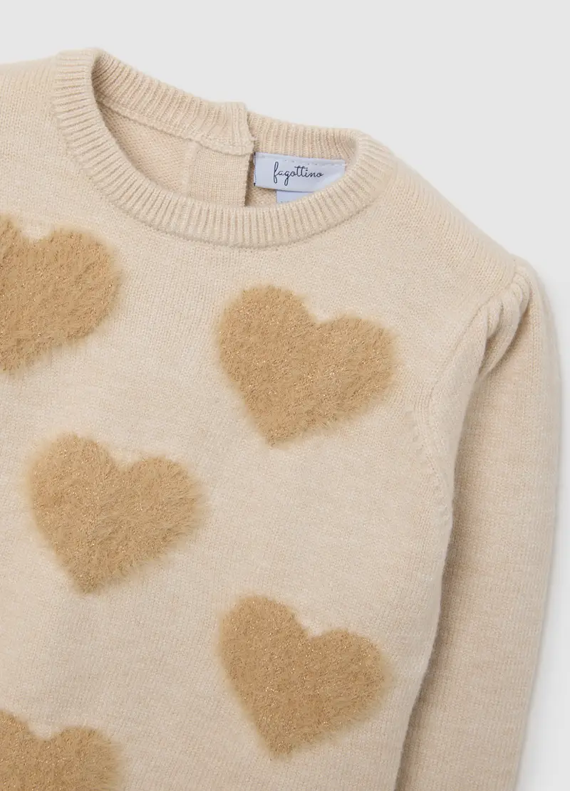 Maglione Da Bimba Beige Con Motivi A Cuore Regular Fit, Bambina, Beige miniatura 3