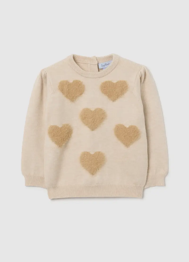 Maglione Da Bimba Beige Con Motivi A Cuore Regular Fit, Bambina, Beige