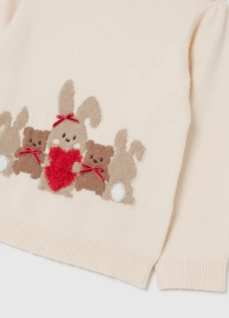 Maglione Da Bimba Beige Regular Fit Con Ricami, Bambina, Beige miniatura 3