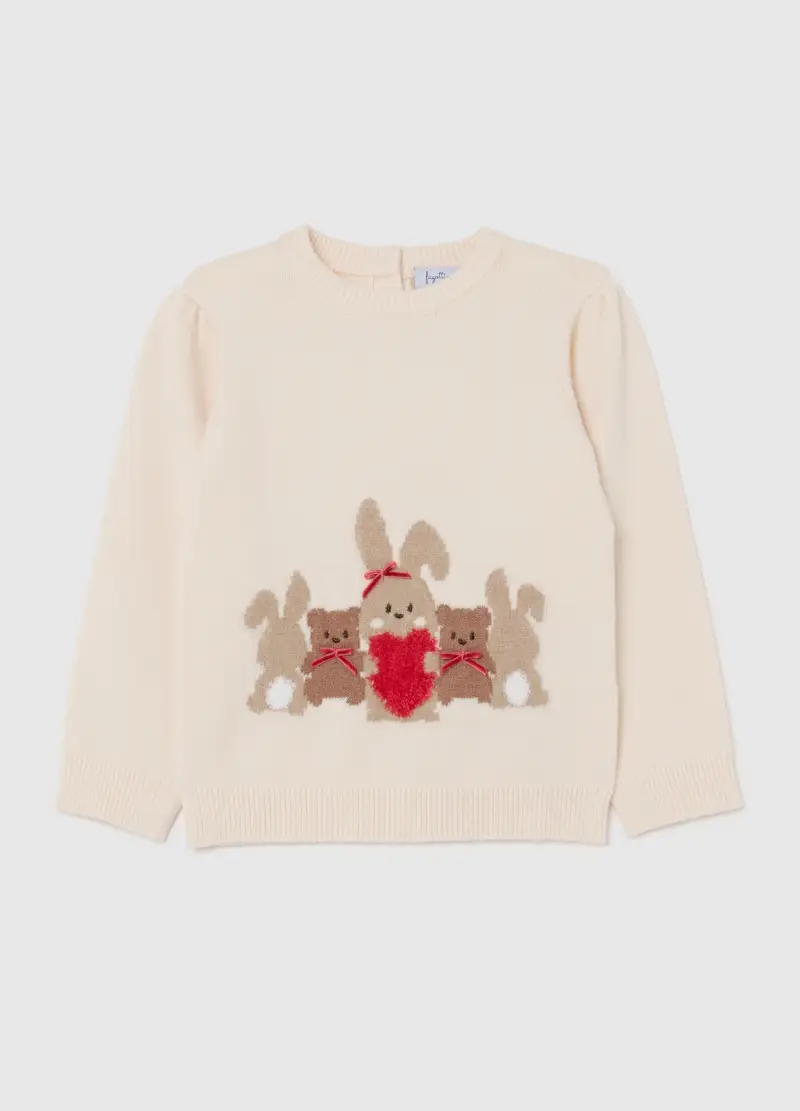 Maglione Da Bimba Beige Regular Fit Con Ricami, Bambina, Beige