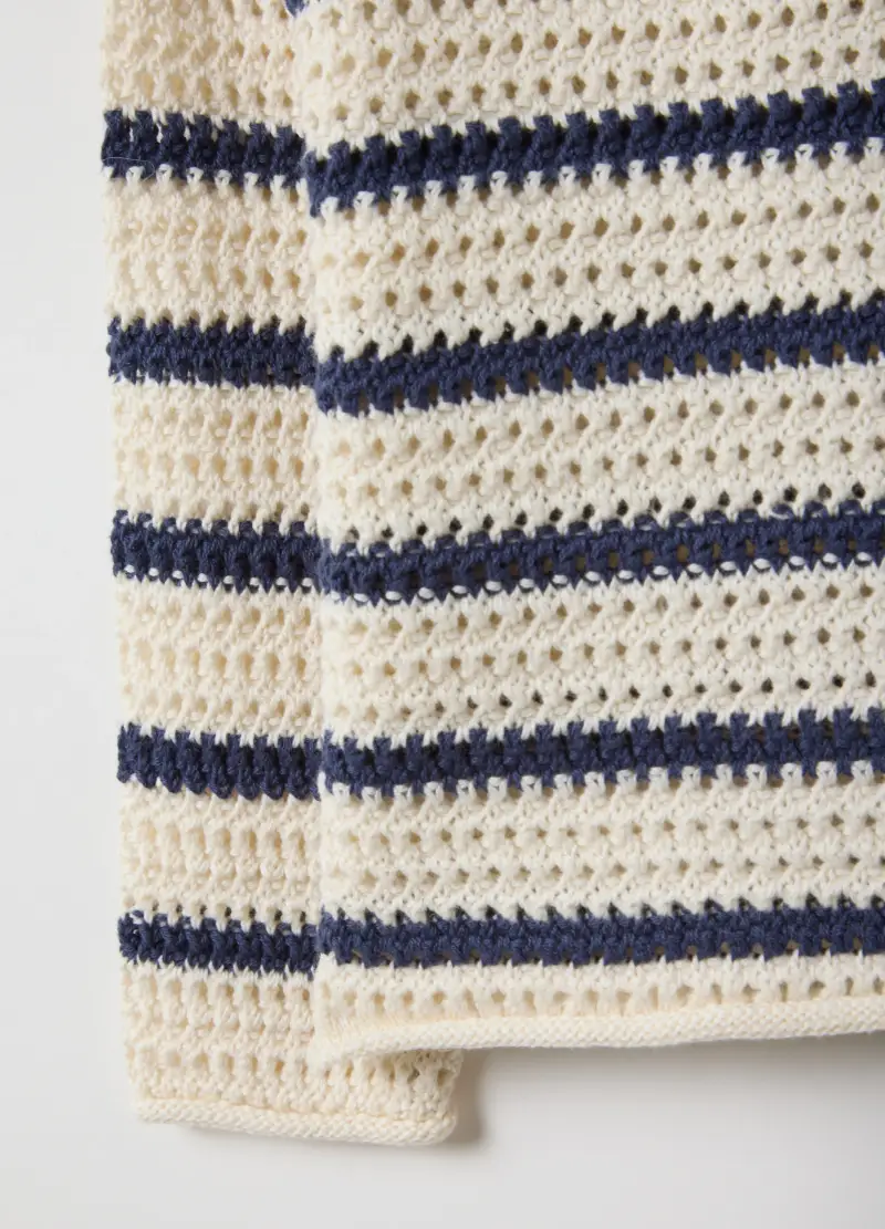 Maglione In Puro Cotone A Righe Bianche E Blu Regular Fit Per Bimba, Bambina, Multicolor miniatura 3