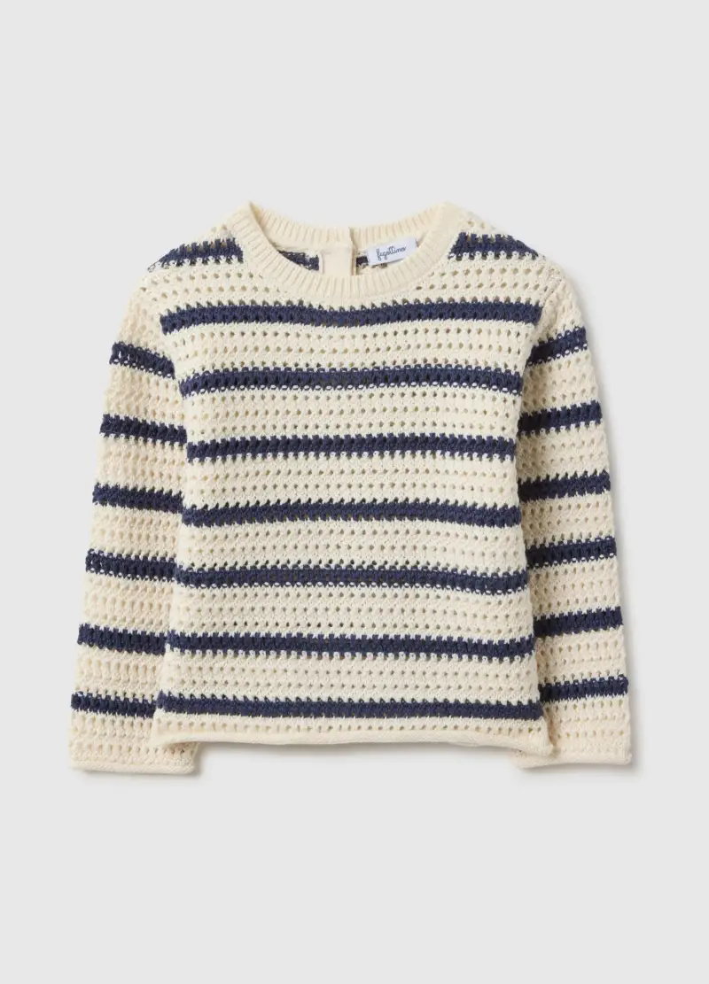 Maglione In Puro Cotone A Righe Bianche E Blu Regular Fit Per Bimba, Bambina, Multicolor
