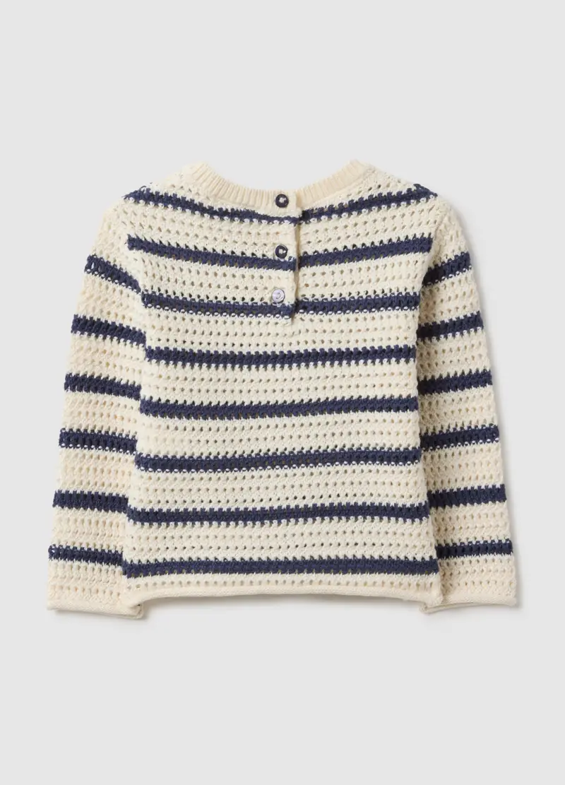 Maglione In Puro Cotone A Righe Bianche E Blu Regular Fit Per Bimba, Bambina, Multicolor miniatura 2