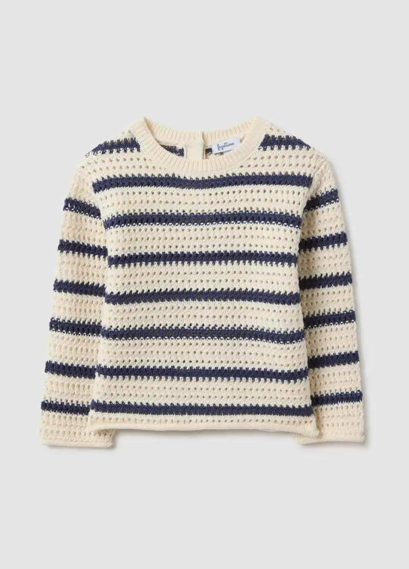 Maglione In Puro Cotone A Righe Bianche E Blu Regular Fit Per Bimba, Bambina, Multicolor