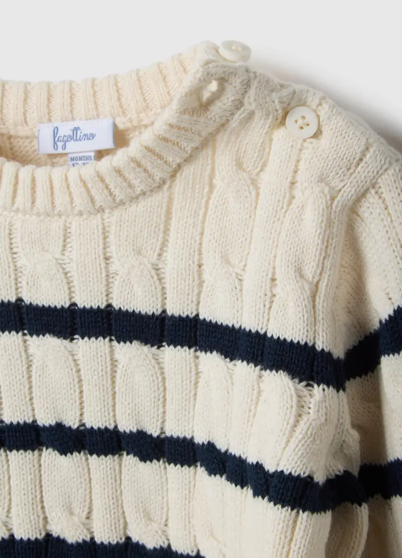 Maglione In Puro Cotone A Righe Multicolor Regular Fit Per Bimbo, Bambino, Multicolor miniatura 3