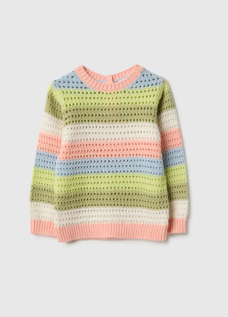 Fagottino Maglione Multicolor In Puro Cotone Traforato Da Bimba