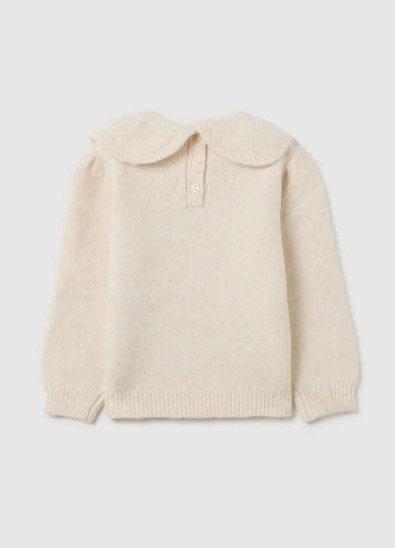 Maglione Per Bimba Beige Regular Fit Con Colletto Ricamato, Bambina, Beige miniatura 2