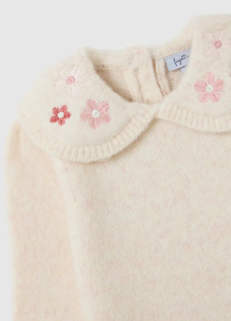 Maglione Per Bimba Beige Regular Fit Con Colletto Ricamato, Bambina, Beige miniatura 3