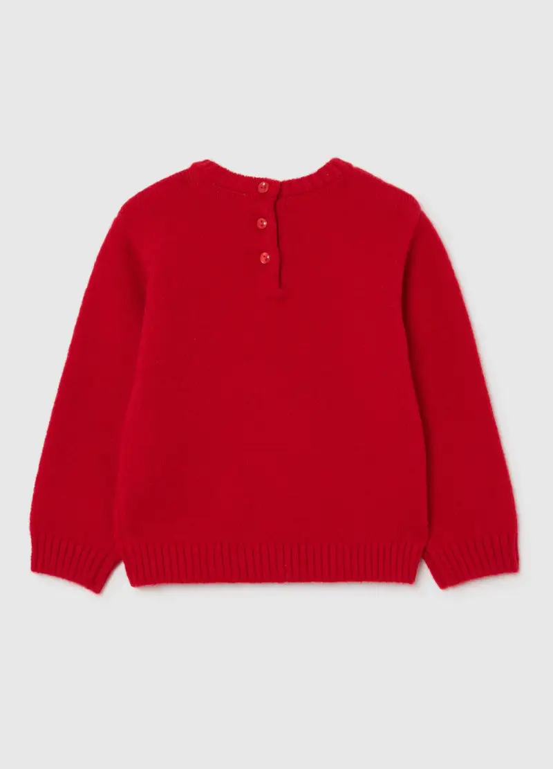 Maglione Rosso Da Bimba Regular Fit Con Ricamo Orsetto, Bambina, Rosso miniatura 2
