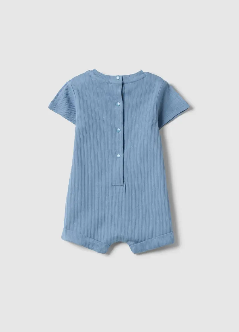 Pagliaccetto In Puro Cotone Azzurro A Coste Da Neonato Con Bottoni, Azzurro miniatura 2