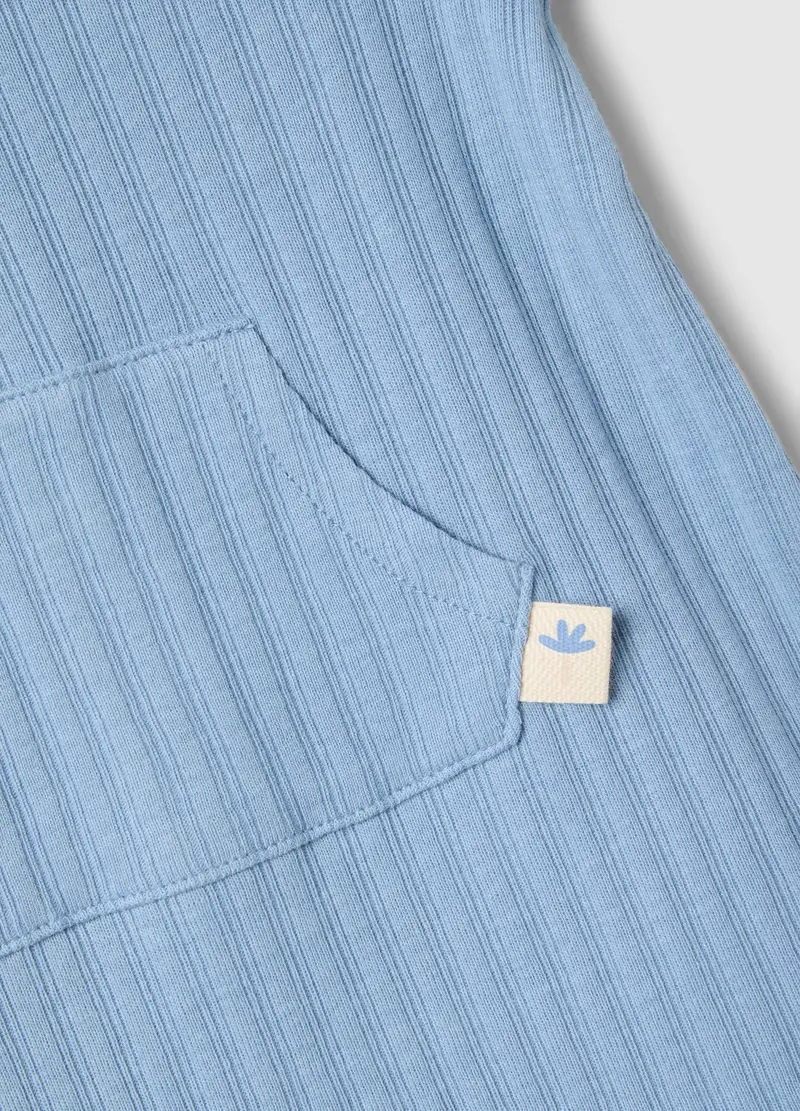 Pagliaccetto In Puro Cotone Azzurro A Coste Da Neonato Con Bottoni, Azzurro miniatura 3