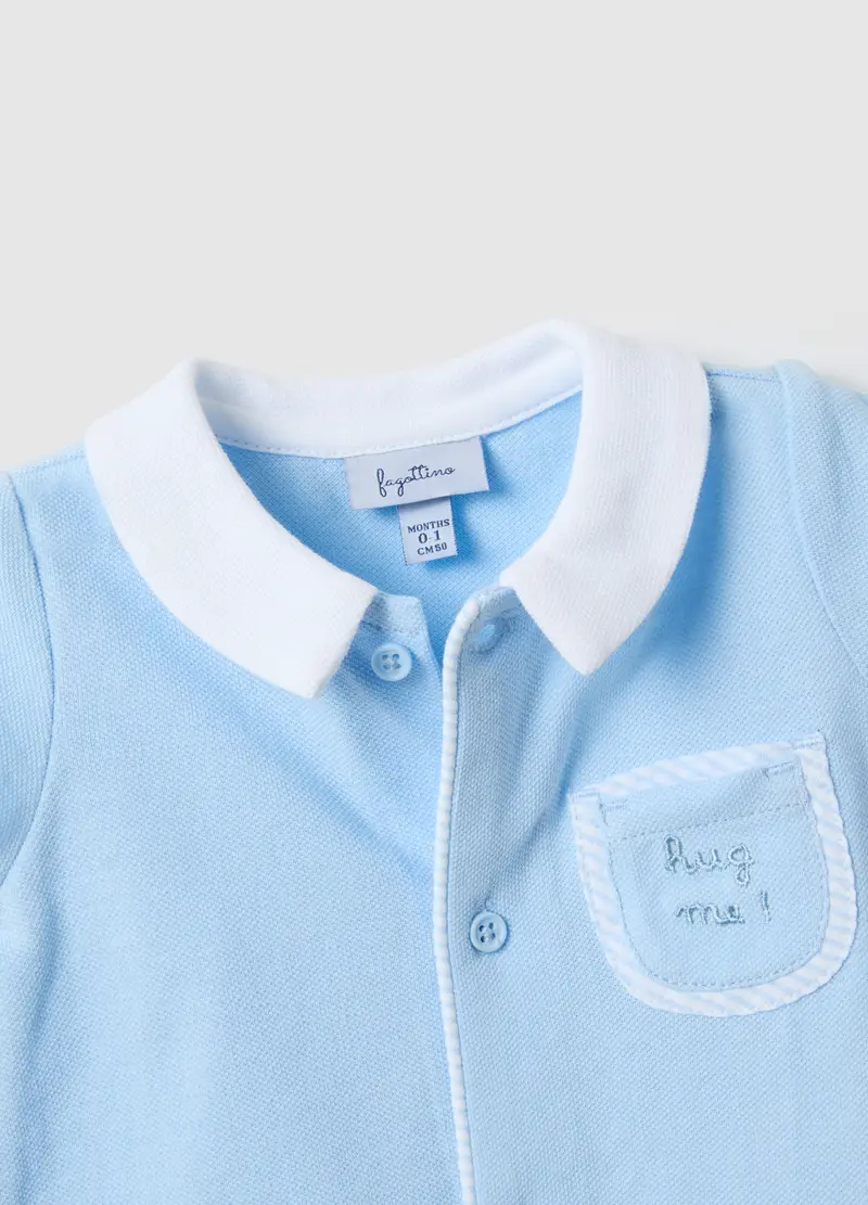 Pagliaccetto In Puro Cotone Azzurro Da Neonato Con Colletto A Punta, Azzurro miniatura 3