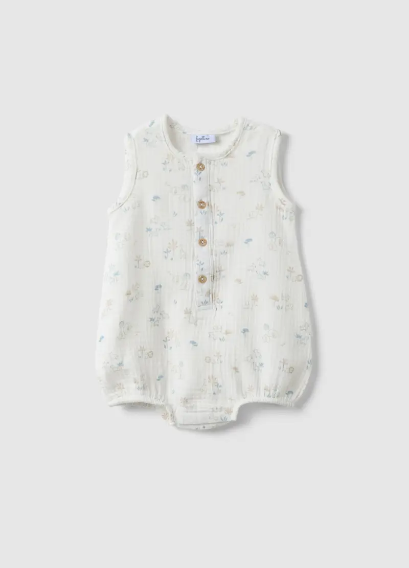 Pagliaccetto In Puro Cotone Bianco Da Neonato Con Disegni, Bianco