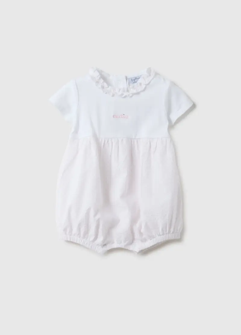 Pagliaccetto In Puro Cotone Multicolor Da Neonata Con Collo A Volant, Multicolor