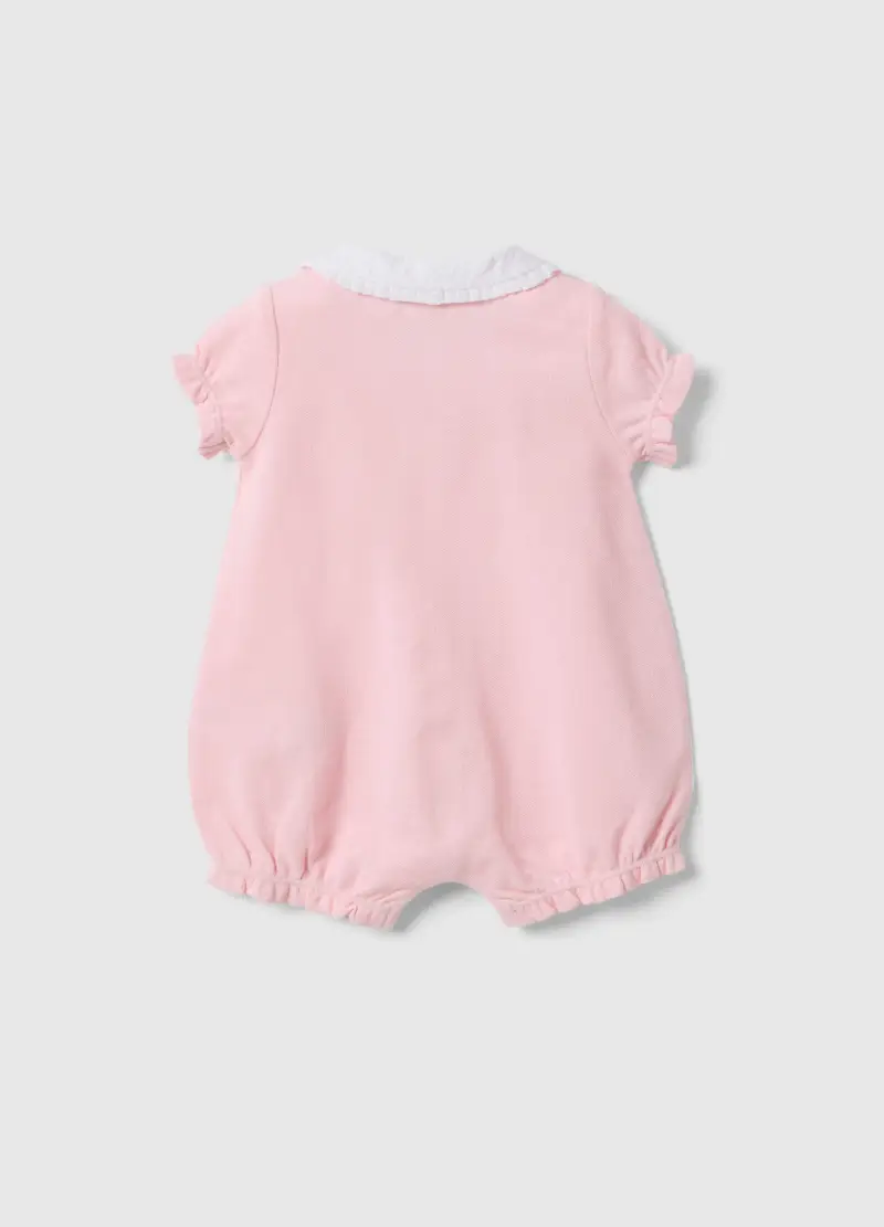 Pagliaccetto In Puro Cotone Rosa Da Neonata Con Colletto A Punta, Rosa miniatura 2