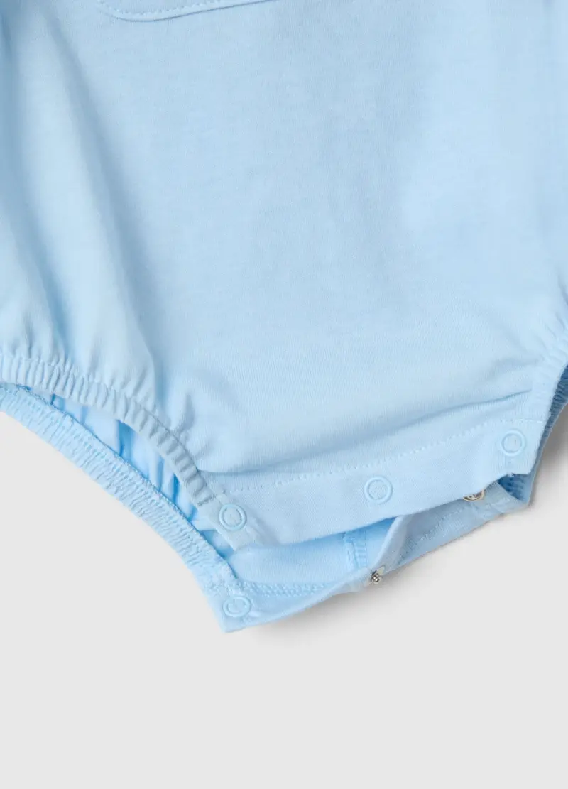 Pagliaccetto Senza Maniche In Puro Cotone Azzurro Da Neonato Con Ricami, Azzurro miniatura 3