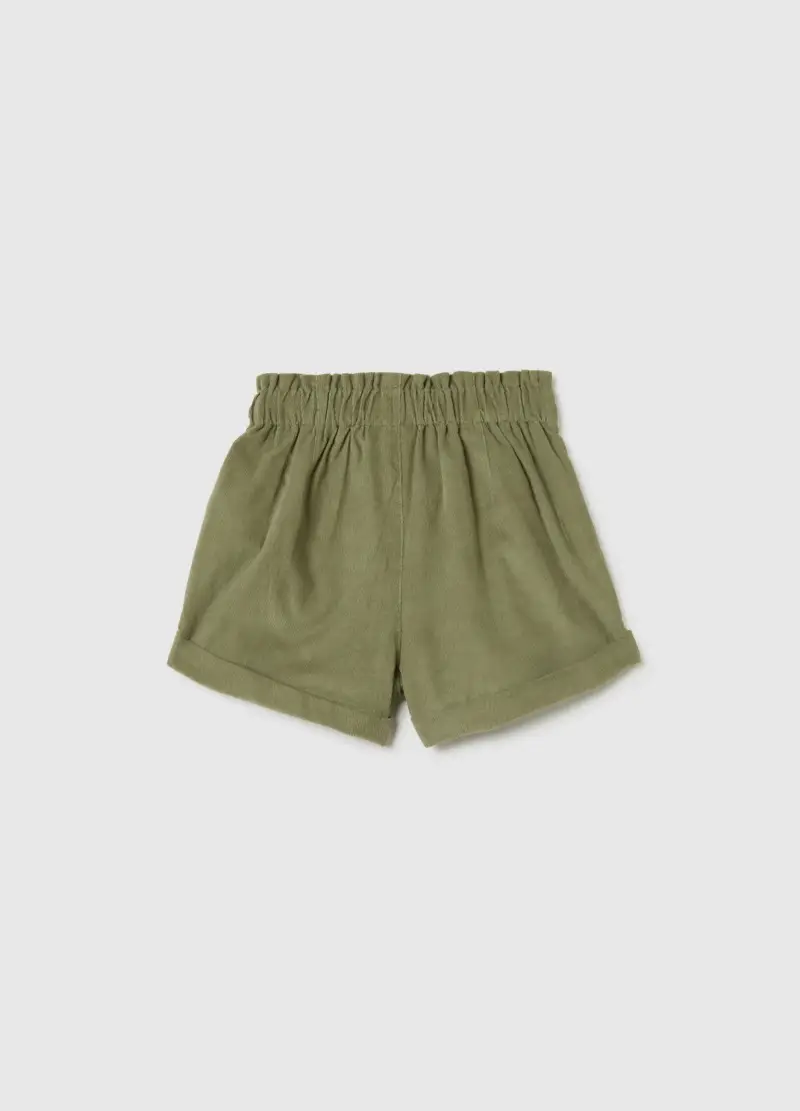 Pantaloncini Da Bambina In Puro Cotone Verde Baggy Con Ricami, Verde miniatura 2