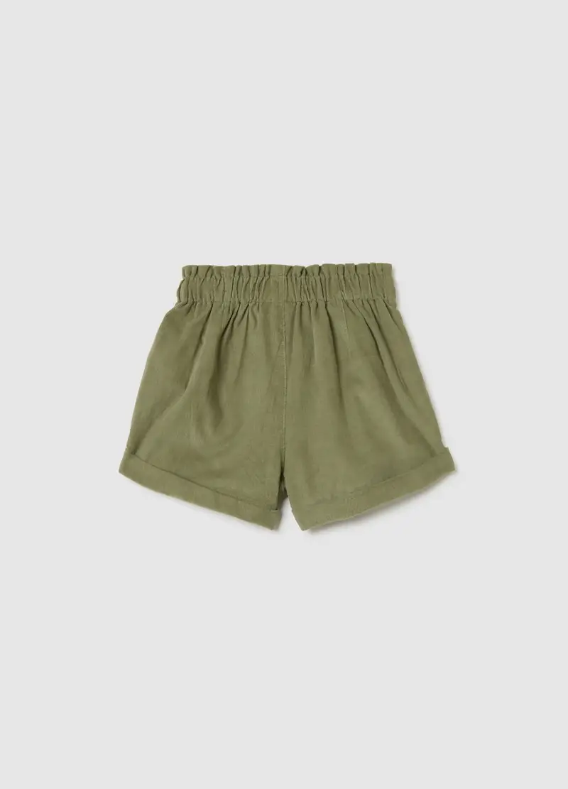 Pantaloncini Da Bambina In Puro Cotone Verde Baggy Con Ricami, Verde miniatura 2