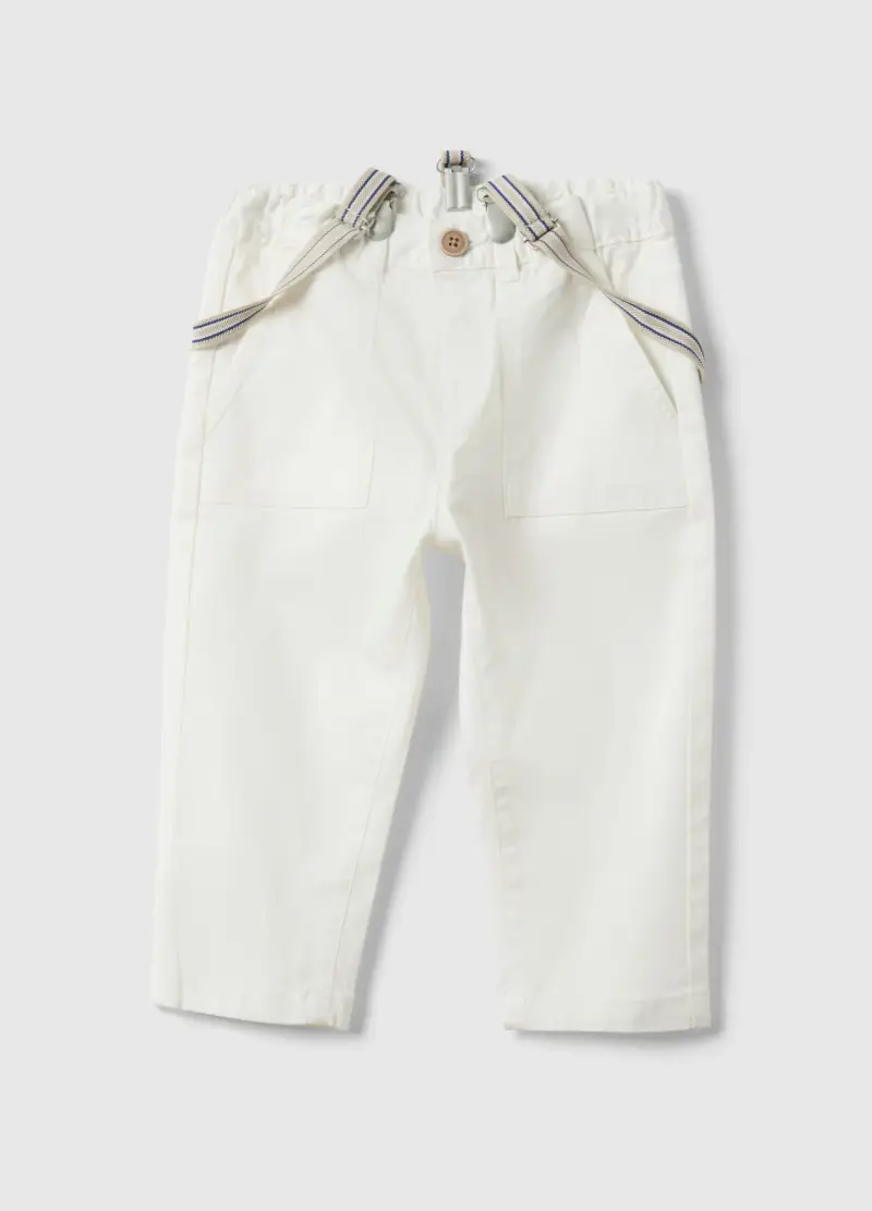 Pantaloni Bianchi In Cotone Elasticizzato Regular Fit Per Bimbo, Bambino, Bianco